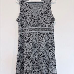“Life is Good” Sleeveless Grey Floral-Print V-Neck Dress